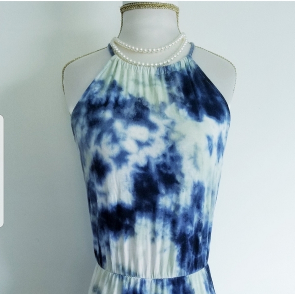 Halter Maxi Dress Tie Dye Side Slit Maxi Summer Dress - Picture 5 of 15